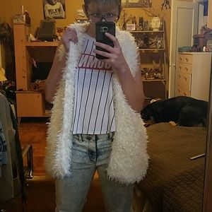 White Faux fur vest